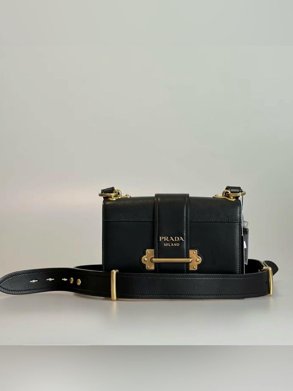 Prada Large Cahier Crossbody Bag Leather and Saffiano Leather